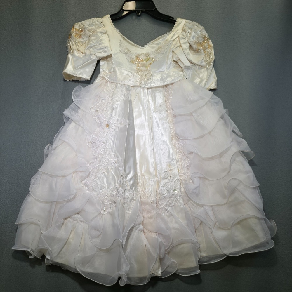 Lydia Girls White Dress‎ with Ruffles for Weddings Size 2